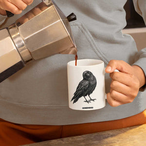 Curious Raven Crow Coffee Mug Vintage Dark Academia Gothic Black Bird Graphic