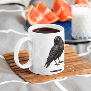Curious Raven Crow Coffee Mug Vintage Dark Academia Gothic Black Bird Graphic