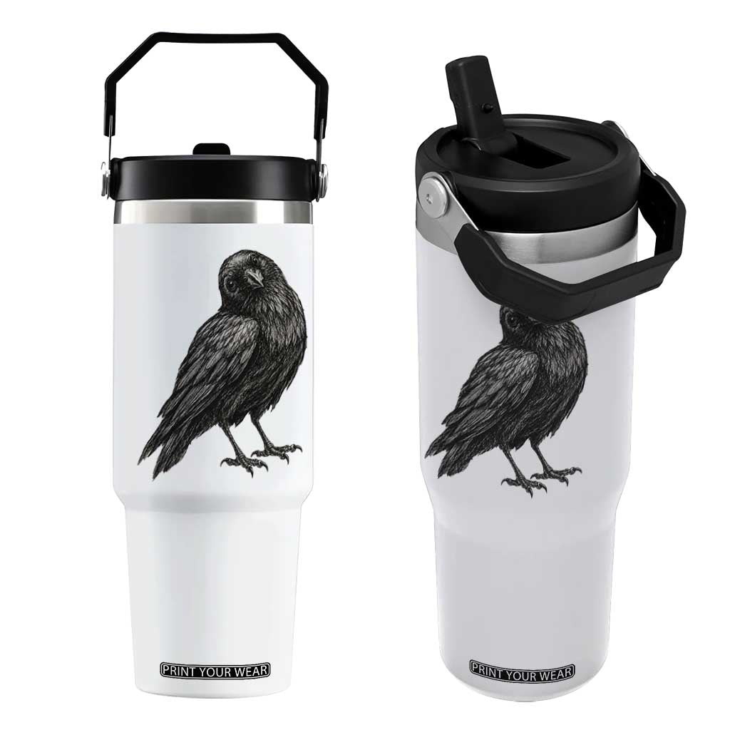 Curious Raven Crow Flip Straw Tumbler Vintage Dark Academia Gothic Black Bird Graphic