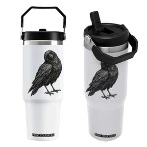 Curious Raven Crow Flip Straw Tumbler Vintage Dark Academia Gothic Black Bird Graphic