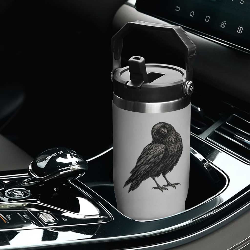 Curious Raven Crow Flip Straw Tumbler Vintage Dark Academia Gothic Black Bird Graphic