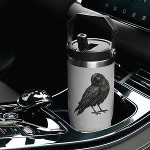 Curious Raven Crow Flip Straw Tumbler Vintage Dark Academia Gothic Black Bird Graphic