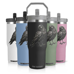 Curious Raven Crow Flip Straw Tumbler Vintage Dark Academia Gothic Black Bird Graphic