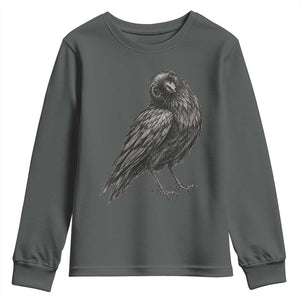 Curious Raven Crow Youth Sweatshirt Vintage Dark Academia Gothic Black Bird Graphic