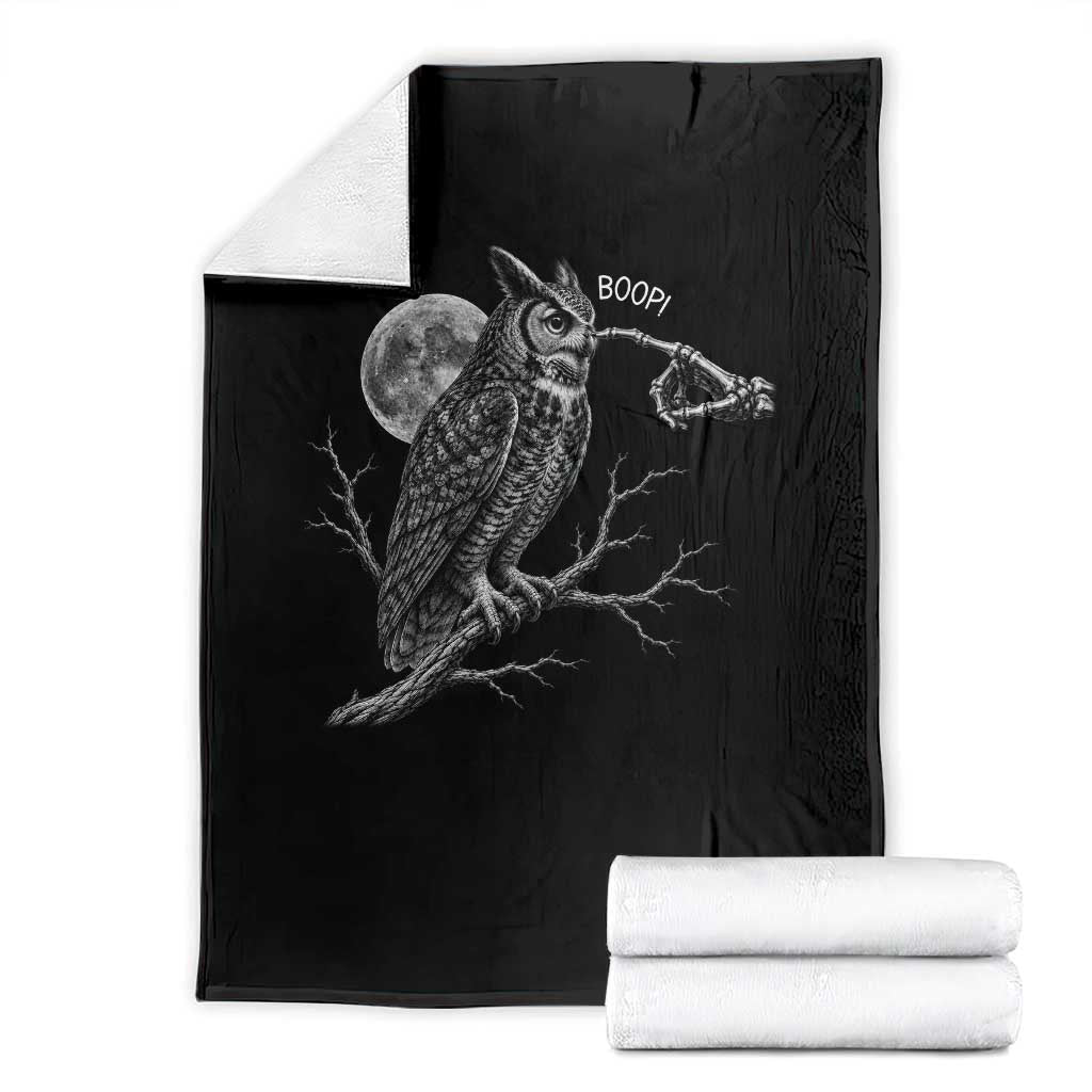Skeleton Hand Boop Owl Throw Blanket Funny Spooky Halloween Moon Graphic TS10 Black Print Your Wear