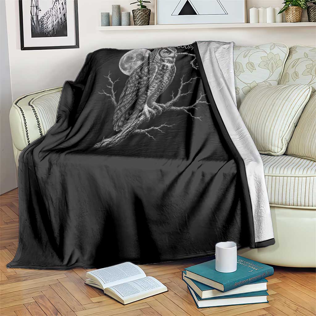 Skeleton Hand Boop Owl Throw Blanket Funny Spooky Halloween Moon Graphic