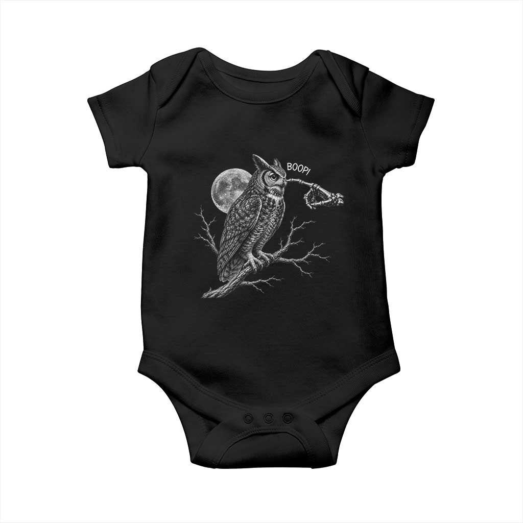 Skeleton Hand Boop Owl Baby Onesie Funny Spooky Halloween Moon Graphic TS10 Black Print Your Wear