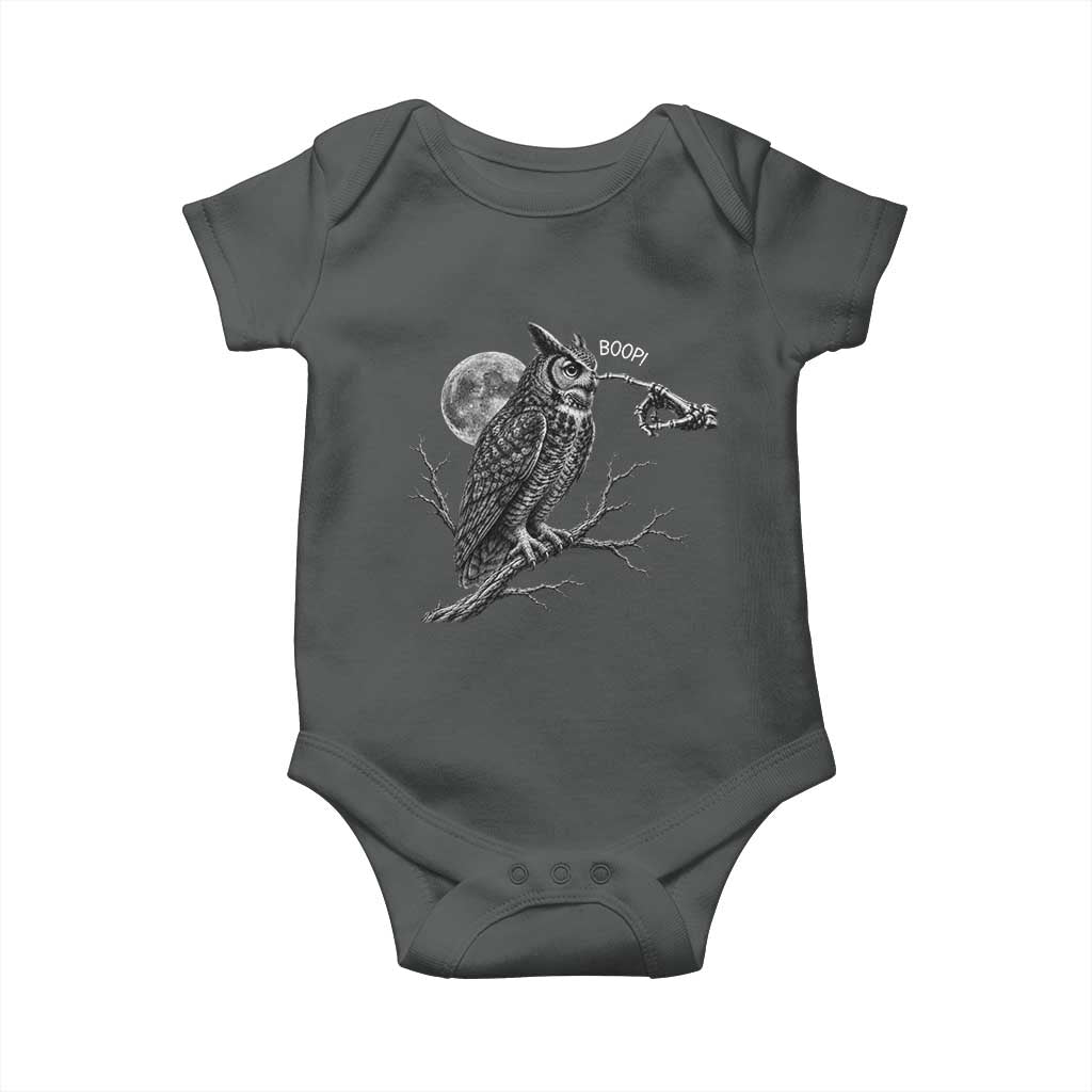 Skeleton Hand Boop Owl Baby Onesie Funny Spooky Halloween Moon Graphic