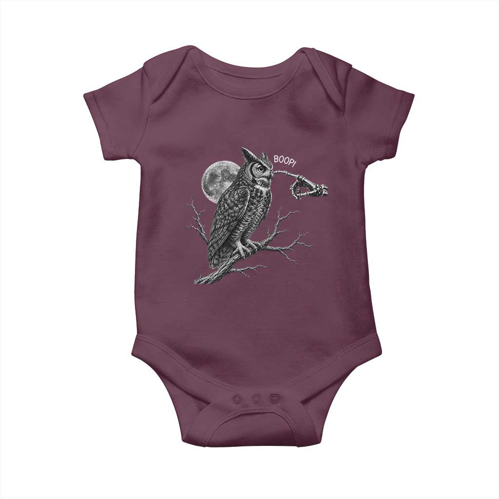 Skeleton Hand Boop Owl Baby Onesie Funny Spooky Halloween Moon Graphic