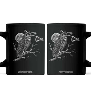 Skeleton Hand Boop Owl Coffee Mug Funny Spooky Halloween Moon Graphic