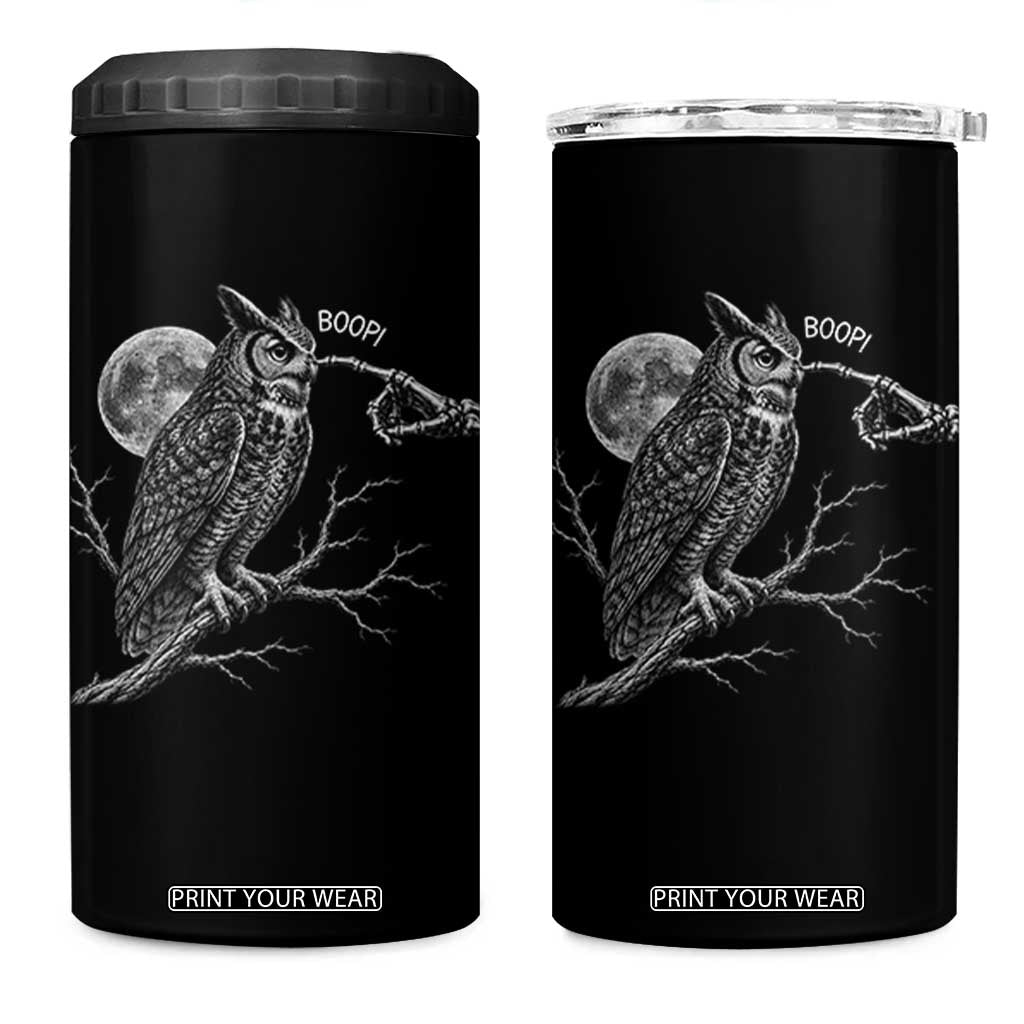 Skeleton Hand Boop Owl 4 in 1 Can Cooler Tumbler Funny Spooky Halloween Moon Graphic TS10 One Size: 16 oz Black Print Your Wear