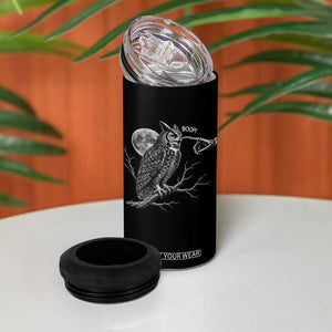 Skeleton Hand Boop Owl 4 in 1 Can Cooler Tumbler Funny Spooky Halloween Moon Graphic