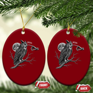 Skeleton Hand Boop Owl Ceramic Ornament Funny Spooky Halloween Moon Graphic