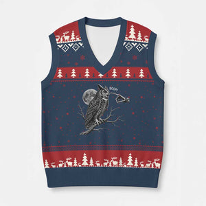 Skeleton Hand Boop Owl V-Neck Knit Sweater Vest Funny Spooky Halloween Moon Graphic