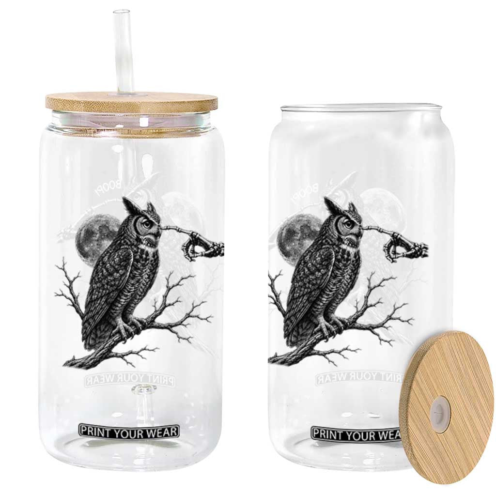 Skeleton Hand Boop Owl Glass Can Funny Spooky Halloween Moon Graphic