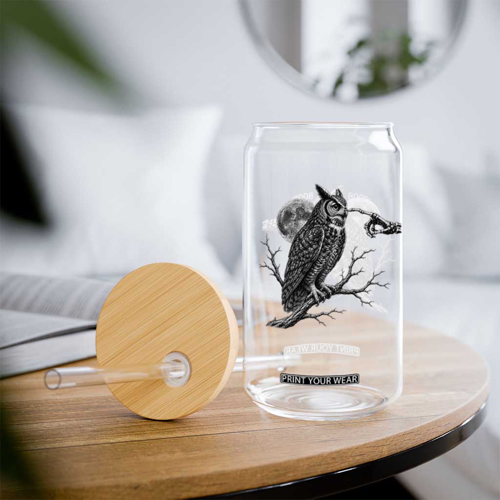 Skeleton Hand Boop Owl Glass Can Funny Spooky Halloween Moon Graphic