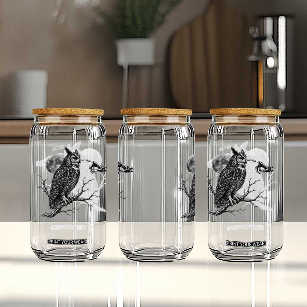 Skeleton Hand Boop Owl Glass Can Funny Spooky Halloween Moon Graphic
