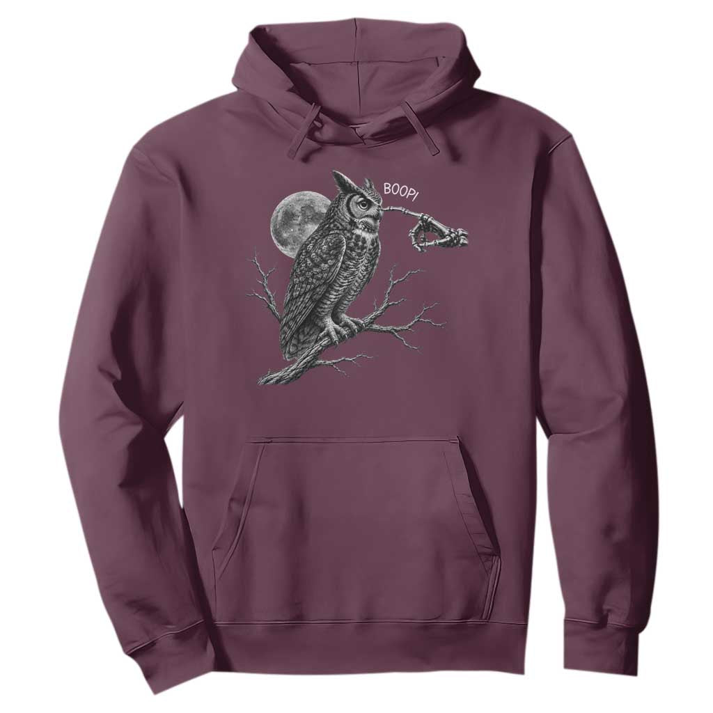 Skeleton Hand Boop Owl Hoodie Funny Spooky Halloween Moon Graphic