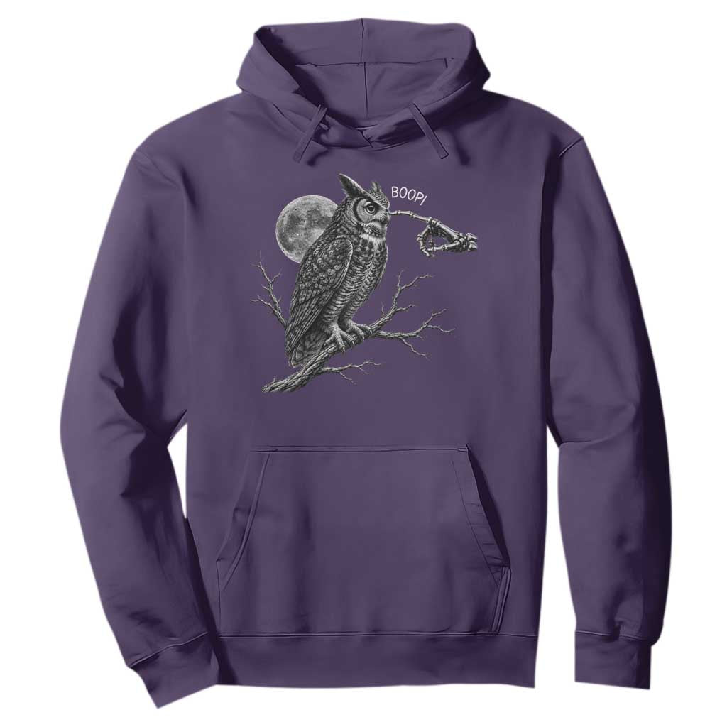 Skeleton Hand Boop Owl Hoodie Funny Spooky Halloween Moon Graphic