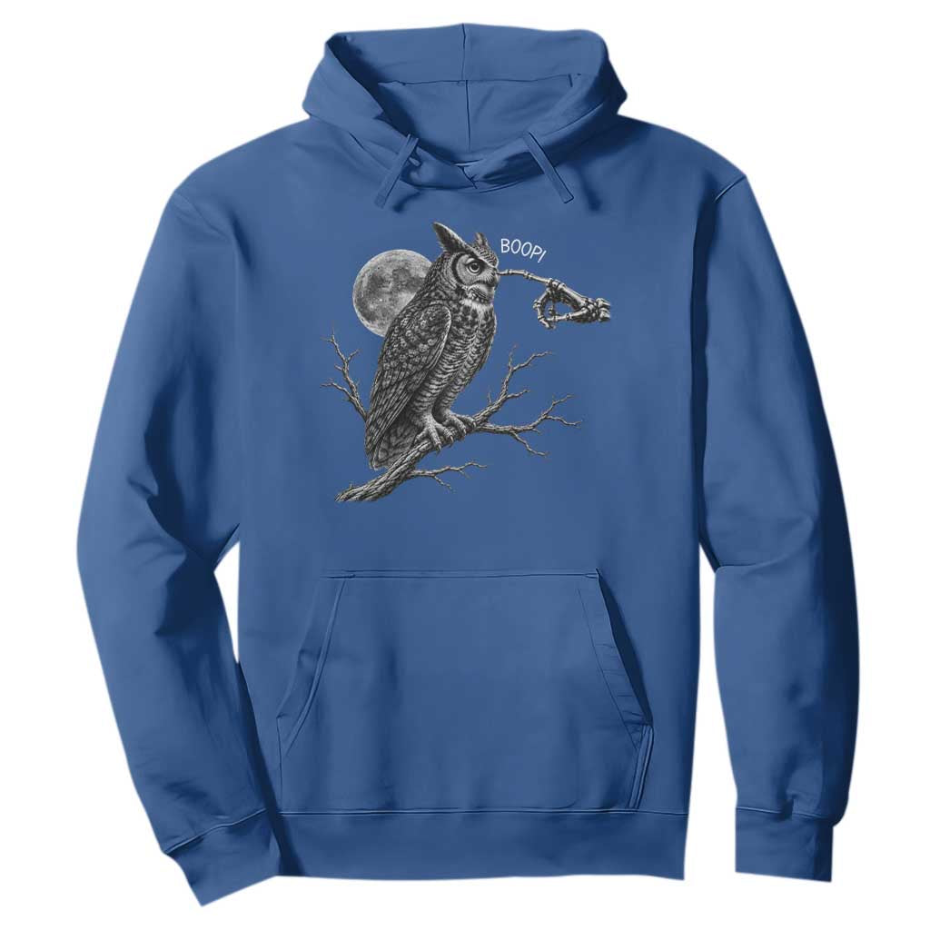 Skeleton Hand Boop Owl Hoodie Funny Spooky Halloween Moon Graphic