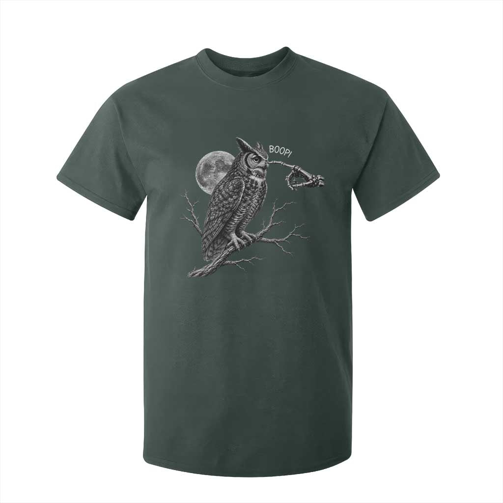 Skeleton Hand Boop Owl T Shirt For Kid Funny Spooky Halloween Moon Graphic