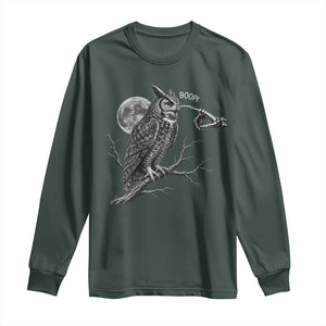 Skeleton Hand Boop Owl Long Sleeve Shirt Funny Spooky Halloween Moon Graphic