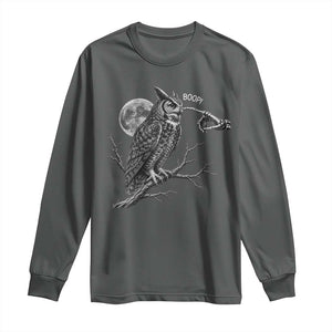 Skeleton Hand Boop Owl Long Sleeve Shirt Funny Spooky Halloween Moon Graphic