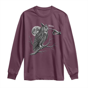 Skeleton Hand Boop Owl Long Sleeve Shirt Funny Spooky Halloween Moon Graphic