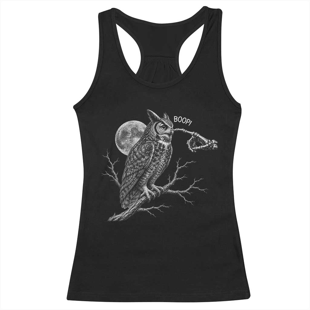 Skeleton Hand Boop Owl Racerback Tank Top Funny Spooky Halloween Moon Graphic TS10 Black Print Your Wear