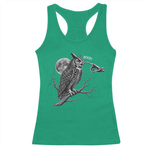 Skeleton Hand Boop Owl Racerback Tank Top Funny Spooky Halloween Moon Graphic