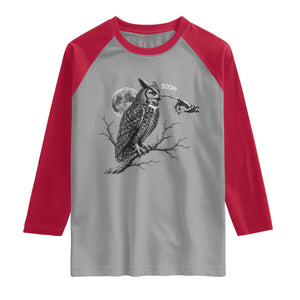 Skeleton Hand Boop Owl Raglan Shirt Funny Spooky Halloween Moon Graphic