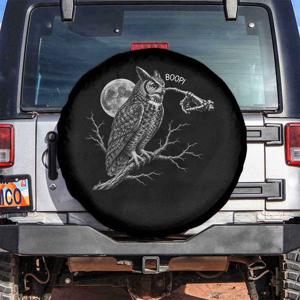 Skeleton Hand Boop Owl Spare Tire Cover Funny Spooky Halloween Moon Graphic TS10 No hole Black Print Your Wear