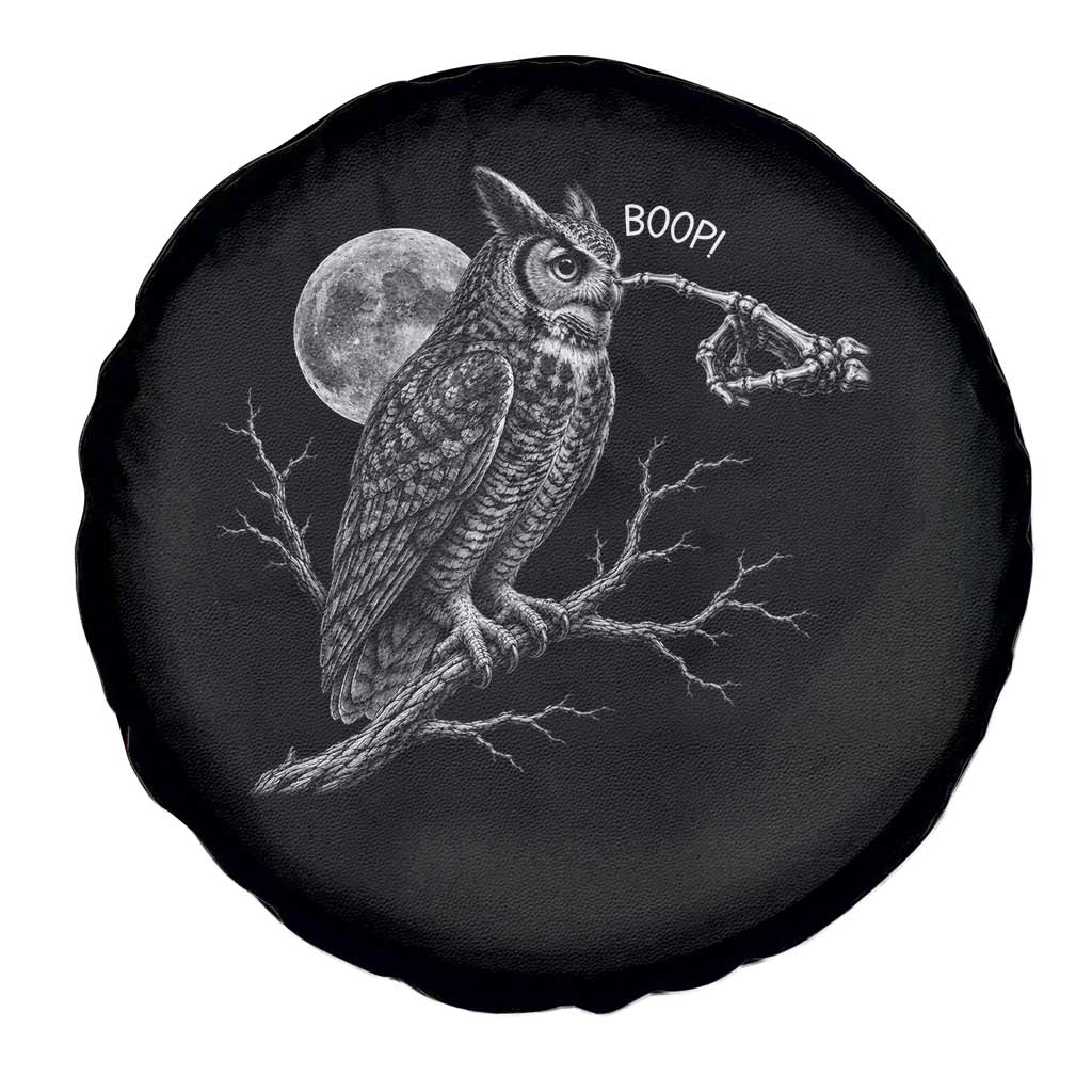 Skeleton Hand Boop Owl Spare Tire Cover Funny Spooky Halloween Moon Graphic