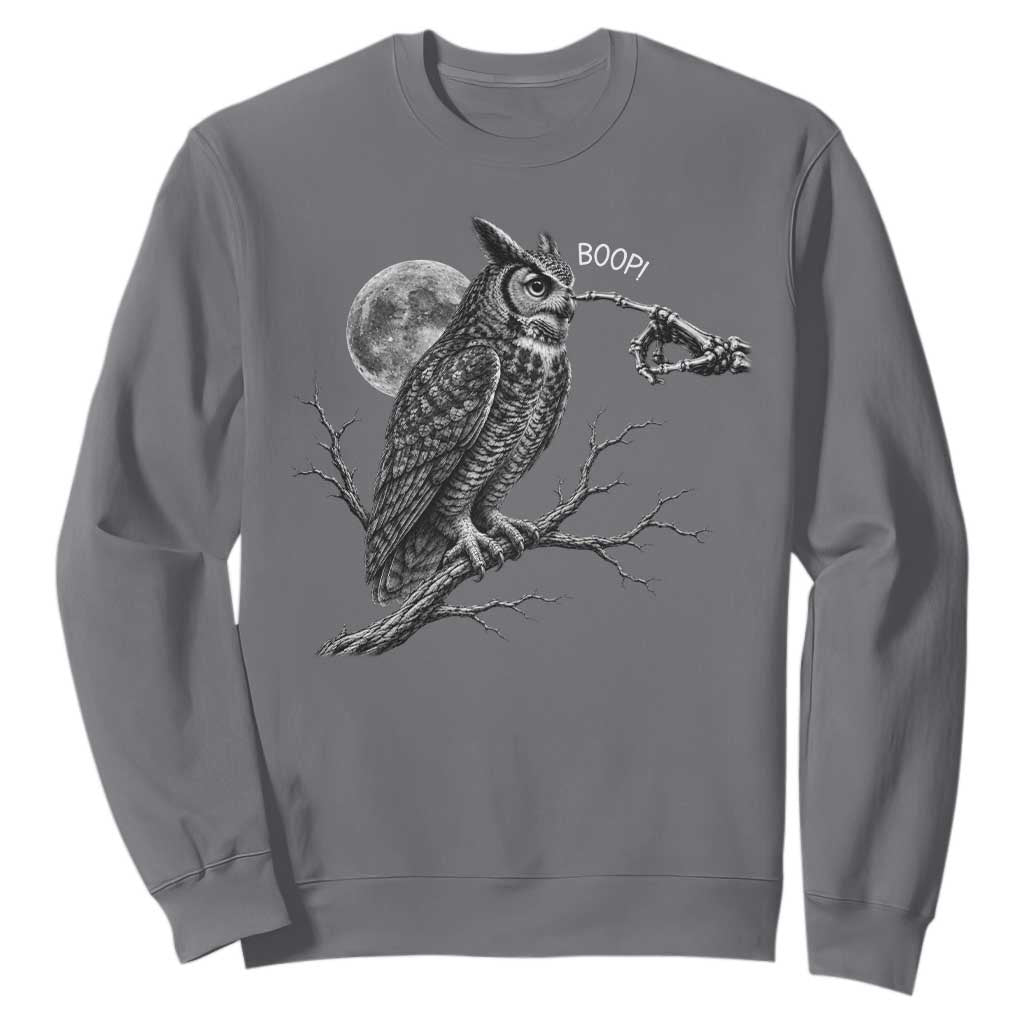 Skeleton Hand Boop Owl Sweatshirt Funny Spooky Halloween Moon Graphic