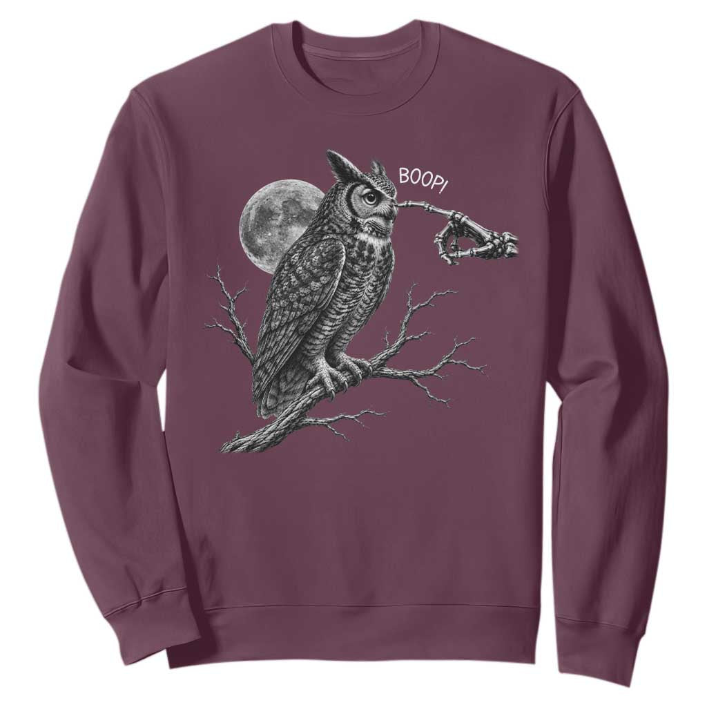 Skeleton Hand Boop Owl Sweatshirt Funny Spooky Halloween Moon Graphic
