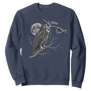 Skeleton Hand Boop Owl Sweatshirt Funny Spooky Halloween Moon Graphic