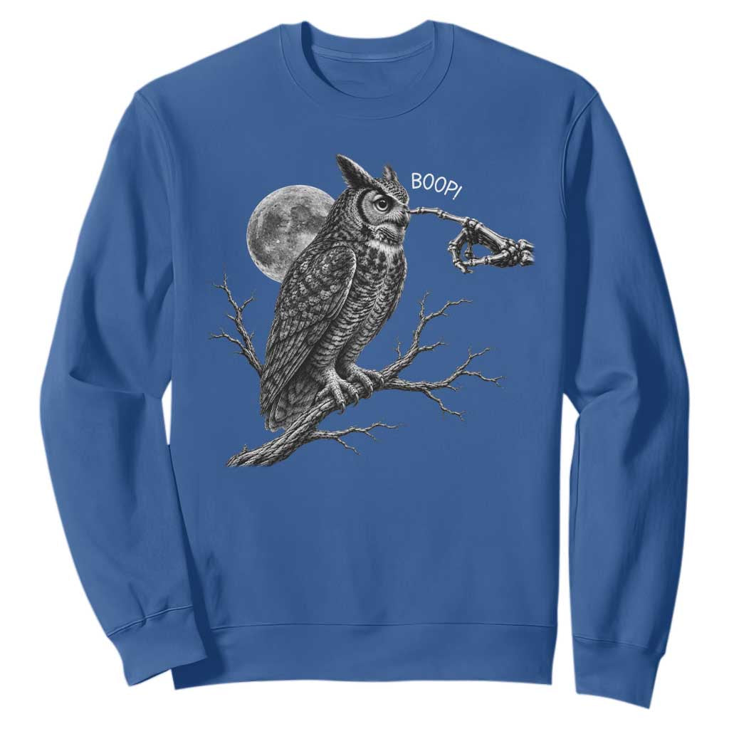 Skeleton Hand Boop Owl Sweatshirt Funny Spooky Halloween Moon Graphic