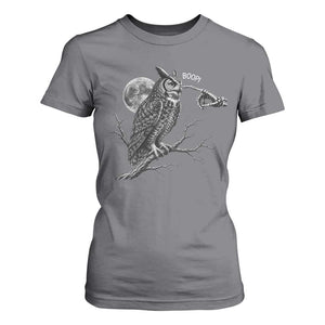Skeleton Hand Boop Owl T Shirt For Women Funny Spooky Halloween Moon Graphic