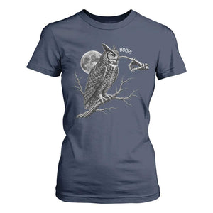 Skeleton Hand Boop Owl T Shirt For Women Funny Spooky Halloween Moon Graphic