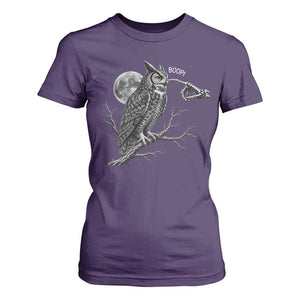 Skeleton Hand Boop Owl T Shirt For Women Funny Spooky Halloween Moon Graphic