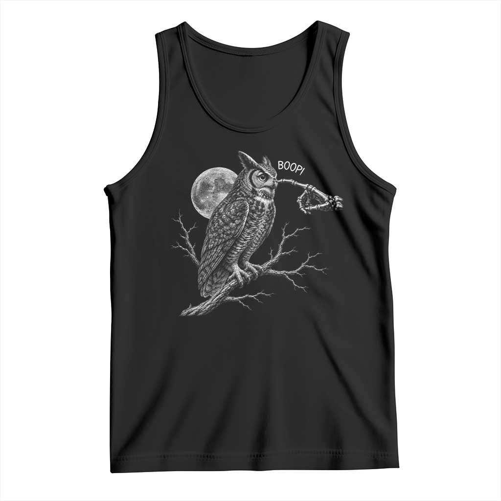 Skeleton Hand Boop Owl Tank Top Funny Spooky Halloween Moon Graphic TS10 Black Print Your Wear