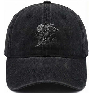 Skeleton Hand Boop Owl Washed Cotton Baseball Cap Funny Spooky Halloween Moon Graphic