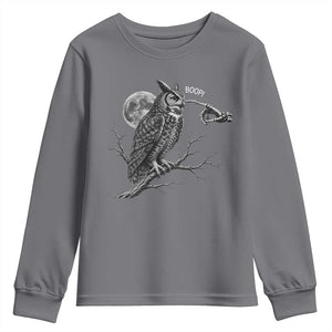 Skeleton Hand Boop Owl Youth Sweatshirt Funny Spooky Halloween Moon Graphic