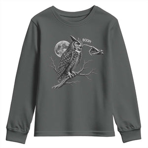 Skeleton Hand Boop Owl Youth Sweatshirt Funny Spooky Halloween Moon Graphic
