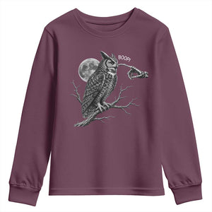 Skeleton Hand Boop Owl Youth Sweatshirt Funny Spooky Halloween Moon Graphic