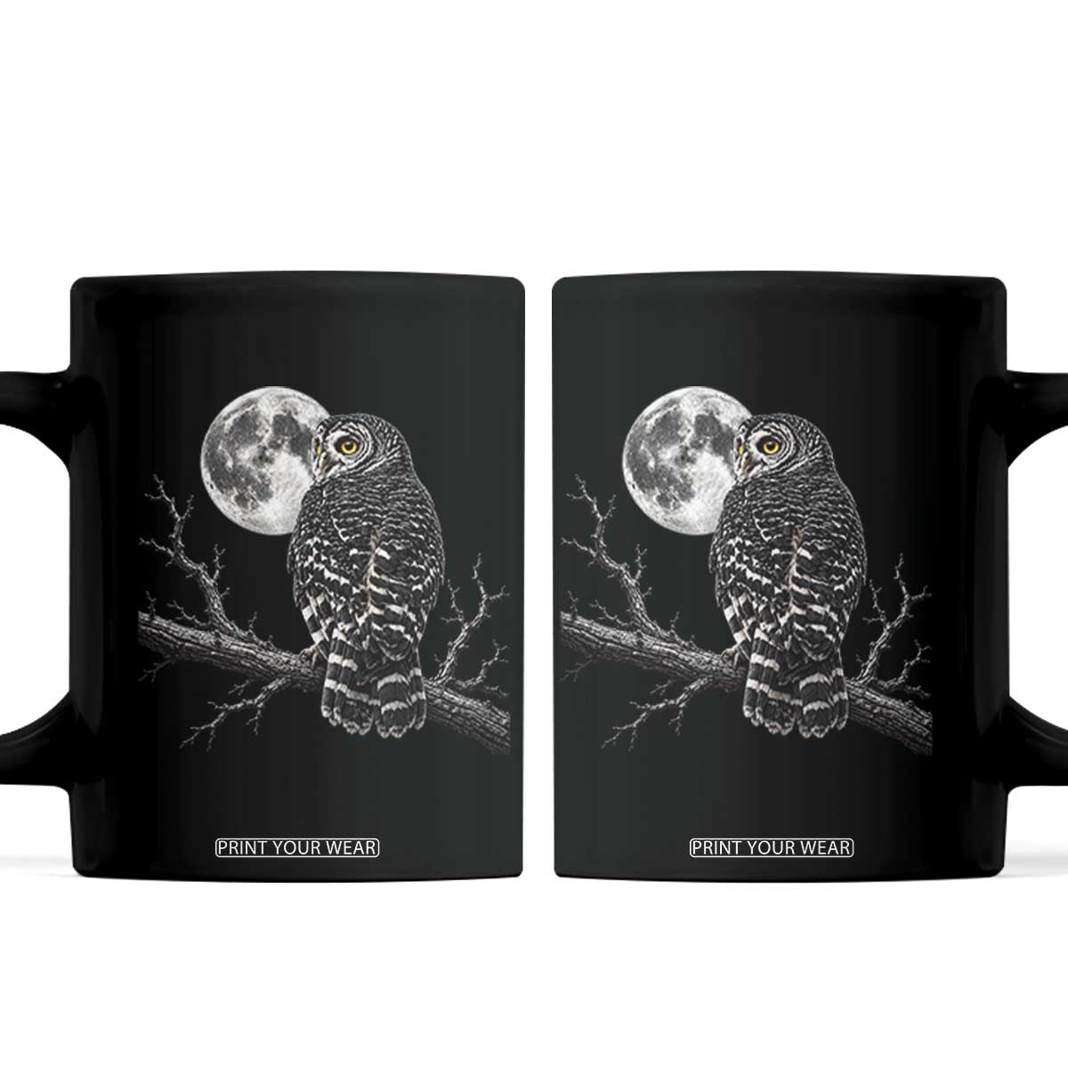 Owl Full Moon Graphic Coffee Mug Vintage Dark Academia Bird TS10 Black Print Your Wear