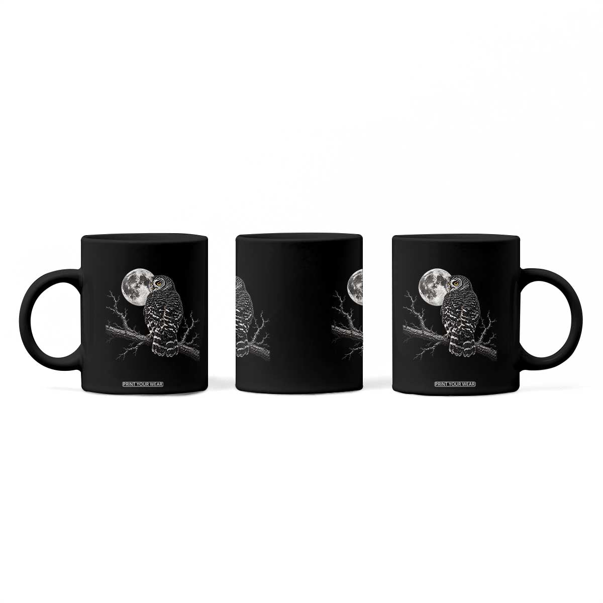 Owl Full Moon Graphic Coffee Mug Vintage Dark Academia Bird