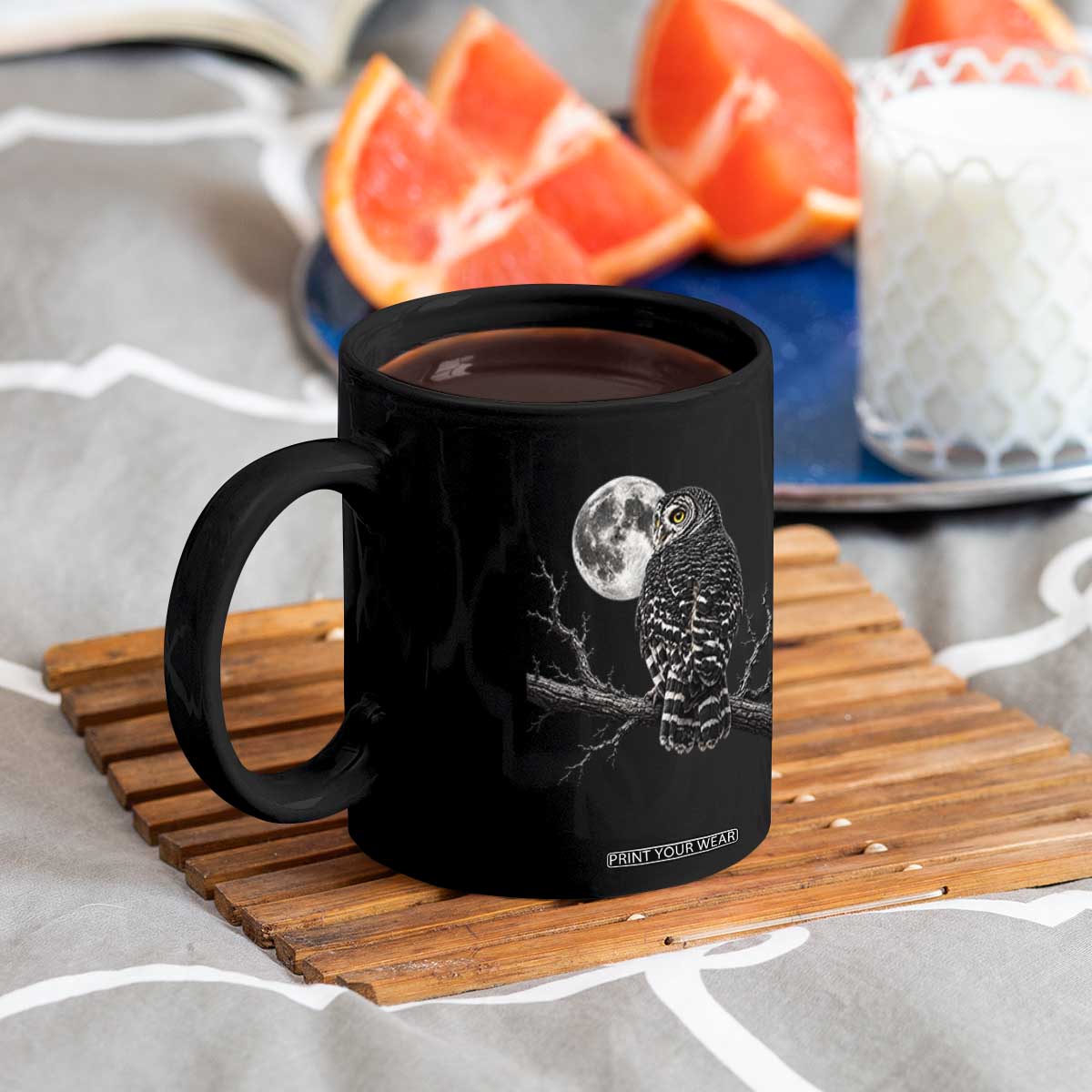 Owl Full Moon Graphic Coffee Mug Vintage Dark Academia Bird