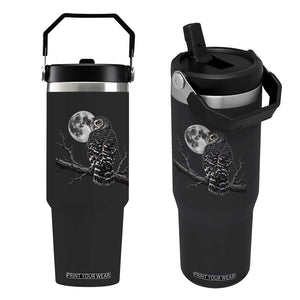 Owl Full Moon Graphic Flip Straw Tumbler Vintage Dark Academia Bird