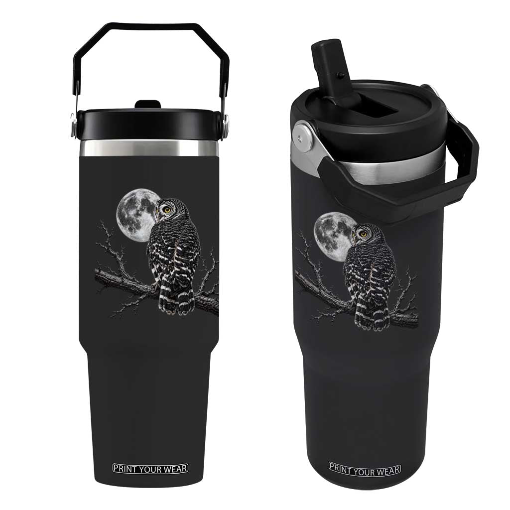 Owl Full Moon Graphic Flip Straw Tumbler Vintage Dark Academia Bird TS10 One Size: 30 oz Black Print Your Wear